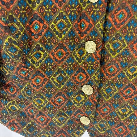 Vintage Brown and Green quilted Blazer with Geometric Pattern gold women’s 8 - Picture 2 of 7
